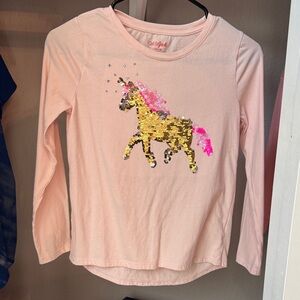 Cat & Jack Pink Long Sleeve Tee with Sequin Unicorn